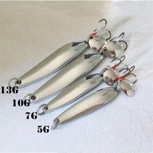 1PCS Metal 5g 7g 10g 13g Gold Sliver Sequins with Feather Fishing Lures Spoon Lure Hard Baits Bass Pike Fishing Tackle