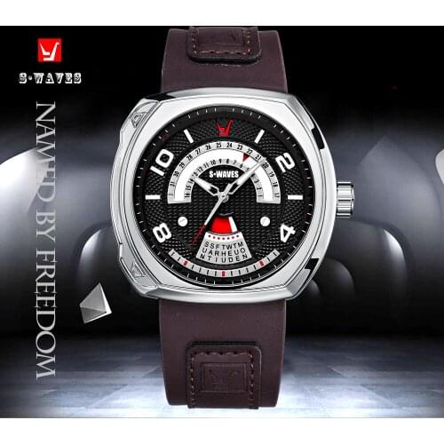 SWAVES Sports Relogio Masculino Luxury Quartz Leather Band Military Watch Men Unique Waterproof Silver Black Wristwatch Mens