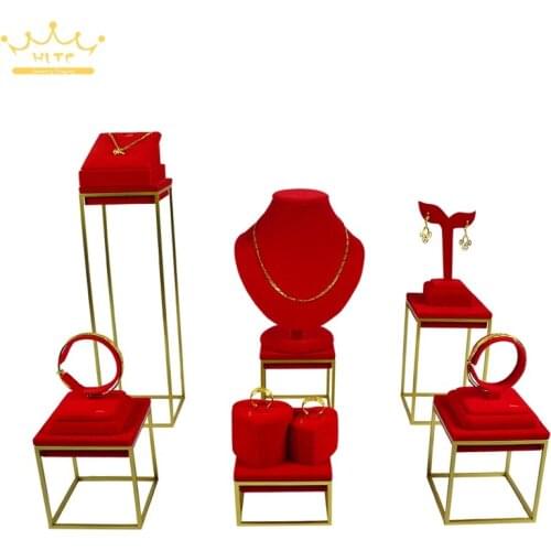 High Quality Stainless Steel Jewelry Earring display Necklace showcase Jewellery Display Rack stand holder Red Velvet