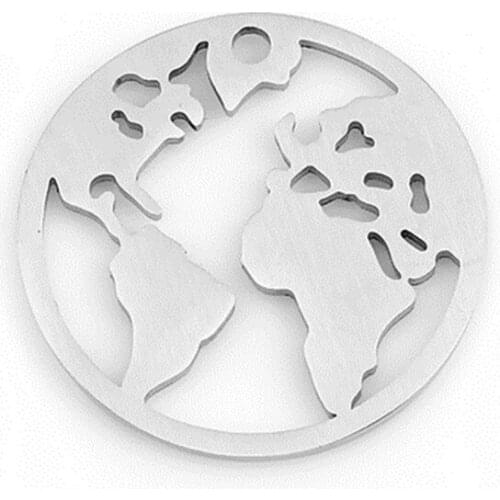 DoreenBeads Fashion Stainless Steel Pendant Round Silver Color World Map Style Jewely DIY Findings Charms 20mm Dia., 3 PCs