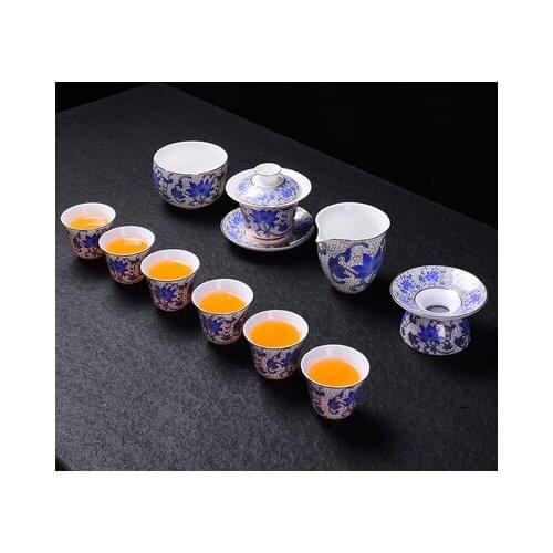 Jingdezhen Enamel Ceramic Tea Sets Pinch Gold Wire Lotus Teapot Sets High Grade Home Teacups Kung Fu Black Tea Pu-erh Teaware