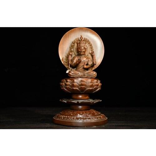 11" China Lucky Seikos Boxwood King Huode Buddha Statue Vulcan statue Fudo Myoshi Buddha Statue