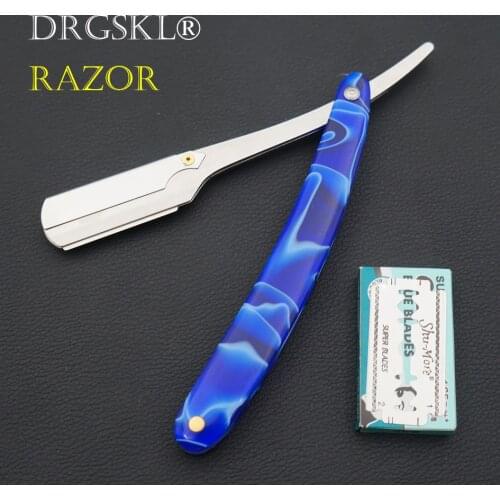 Classical mens portable blade shaving razor blue Acrylic handle razors barber hair knife razor eyebrow shaver razor