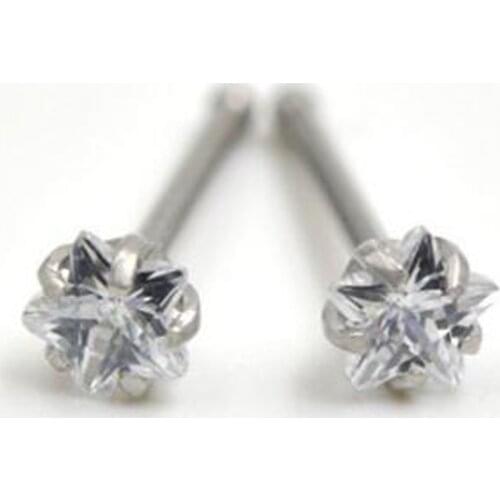 2 Piece 0.8x7x3mm Stainless Steel Clear Zircon Star Nose Ring Ear Cartilage Wrap Ring Tragus Earring Piercing Jewelry 1.0mm 18G