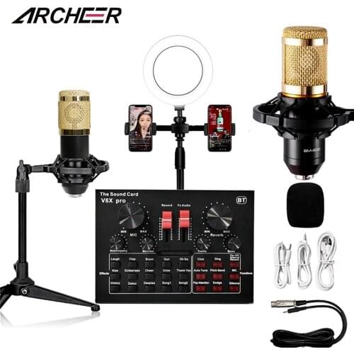 BM800 Microphone Sound Card PC Game Live Streaming DJ Audio USB Mixer Condenser bluetooth USB Recording Professional Phone V8 V9