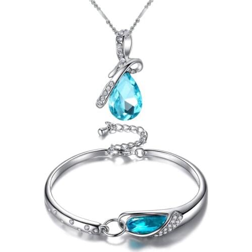 Popular Set Gift Hot Womens Bracelet Blue Sky Glass Shoes Necklace Bracelet Set Wholesale Zirconia Jewelry Set