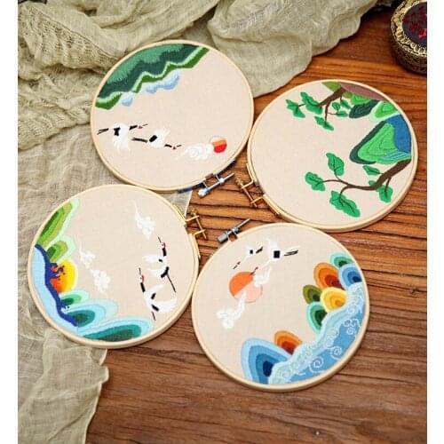 DIY Chinese Pine Embroidery Kit with Hoop for Beginner Needlework Pattern Printed Cross Stitch Sewing Art Painting Home Decor