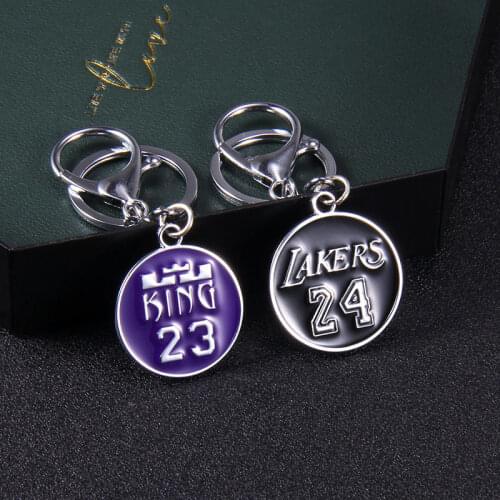 Metal New Lakers No. 24 Kobe Mamba Long Keychain Pendant Fans Souvenir No. 23 James Round Large Accessory Pendant Chain