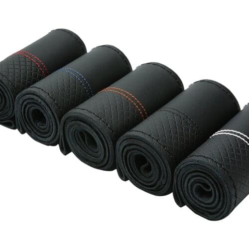 100% Genuine Leather Braid Steering Wheel Cover 15 inch Car Braiding Covers On The Steering Wheel for Car Interior Accessories