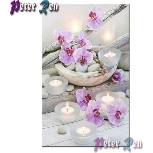 Peter ren DIY Diamond Painting Orchid stone&candle Resin crystal Cross Stitch full Diamond Embroidery Patterns Rhinestones Arts
