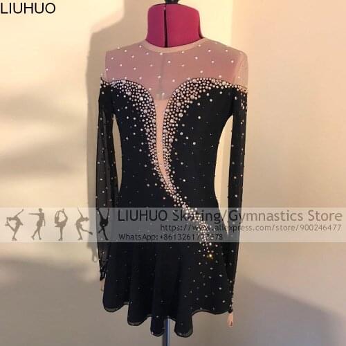 Ice Figure Skating Dress Women Girls Black Ballet Competition Costumes Teens Skating Dress Female Dancewear skatewear Wholesal