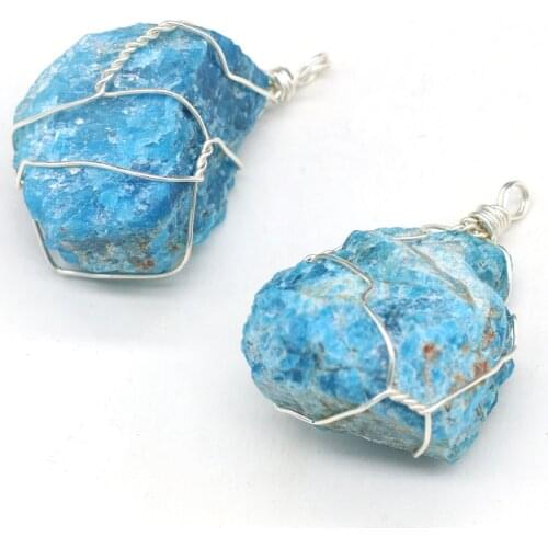 Natural Druzys Stone Pendant Irregural Blue Agates Winding Silver Pendant Charms for Making DIY Jewerly Necklace 30x40-35x45mm