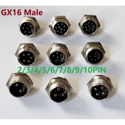 50PCS GX16 2/3/4/5/6/7/8/9/10Pin 16mm Male Part Wire Panel Connector Aviation Plug Circular Socket
