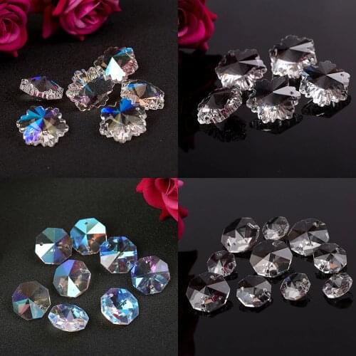 Camal 30/100pcs Clear/AB Color 14mm Loose Octagonal /Snowflower Beads Prisms Hanging Lamp Parts Chandelier Wedding Party Curtain