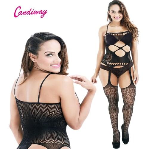 Sexy lingerie Body Clothes no Sleeve Lace Bodystocking open tight Plus Size Hourglass Suspender Seduce Me Plunge Front GA122