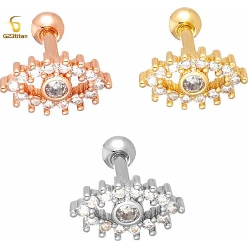 G23titan Crystal Devil Eye Ear Stud Cartilage Earrings Tragus Helix Piercing 16G Titanium Women Men Body Piercing Jewelry