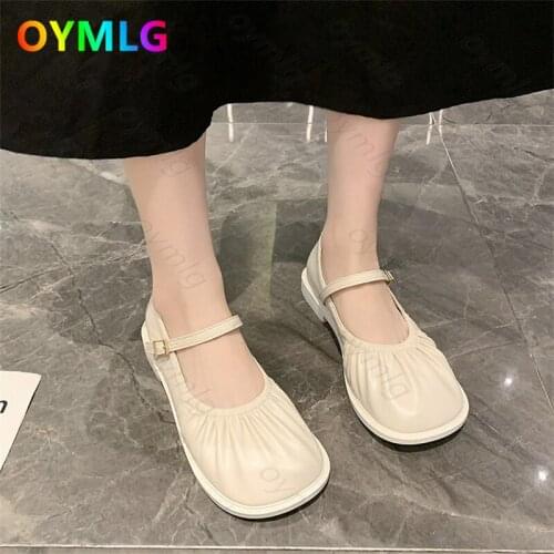 Flat single shoes female soft bottom 2021 spring autumn fairy folds breathable Mary Jane shoes grandma shoes a pedal peas shoes