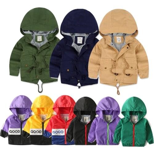 Windbreaker Boys Clothes Jackets Hooded Zipper Boy Trench Coat Spring Autumn Outwear Jackets Print Childrens Winter Clothing