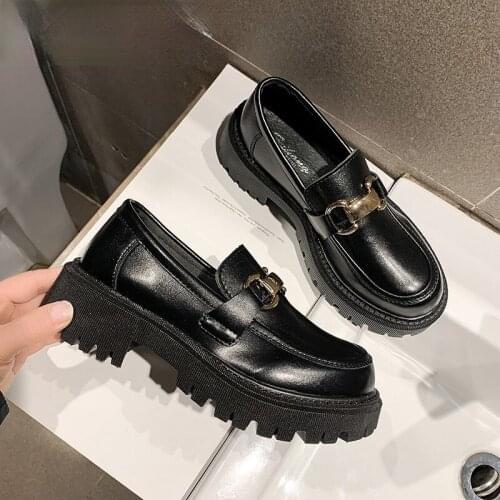 2021 Spring Autumn Womens Flat Shoes Ladies Leather Platform Shoes Casual Buckle Shoes Ladies Fashion Shoes for Women Lolita