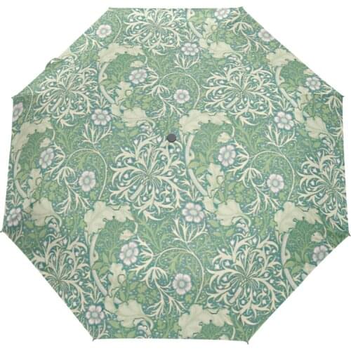 William Morris Prints Women Umbrella UV Resistant Wind Sun and Rain Foldable Auto Open Close Strong Durable Compact Umbrella
