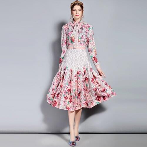 S-3XL high quality 2019 autumn new fashion print neckline beaded tie bow pleated slim suit temperament casual woman suit