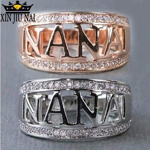2 Colors Hot Sale Silver Color Letter NANA Ring for Women Female Rose Gold / Perkin Rings Mothers Grandma Christmas Gifts 5-10