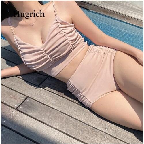 Womens Solid Sexy Split Two Piece Bikini High Waisted Summer Spa Resort