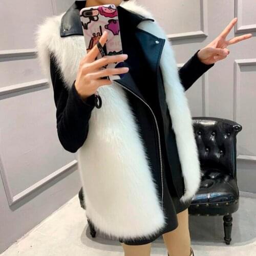 Faux Sliver Fox Fur Vest Women Winter Fashion Medium Long Artifical Fox Fur Vests Woman Warm Fake Fox Fur Coats Female Ladies
