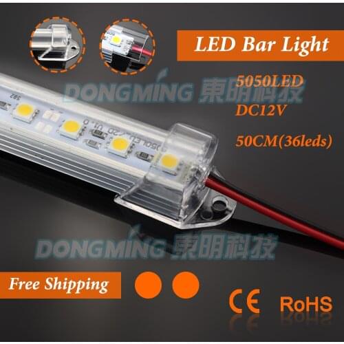 100pcs 12V 36leds 50cm led rigid strip light 5050 led bar light + U groove + PC milky/clear cover + Male/Female DC connector