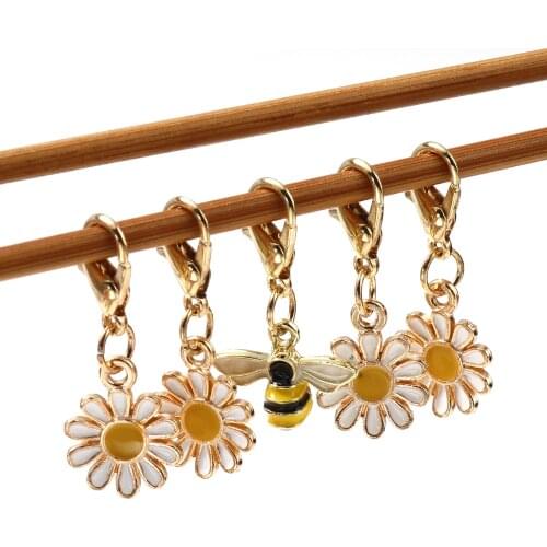 5pcs Enamel Daisy Bee Set Locking Stitch Markers Cute Flower Matel Crochet Latch Knitting Tools For DIY Craft Marker Kits