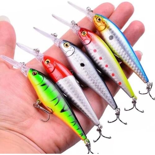5PCS 11cm 10.5g Long Tongue Minnow Fishing Lures 3D Eyes Wobblers Artificial Hard Bait Treble Hooks Floating Carp Fishing Tackle