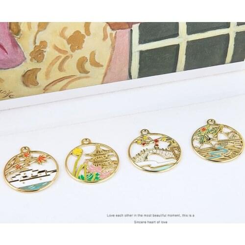 6pcs Chinese style Antique Attic Earrings For Women Pavilions Towers Pavilions Alloy Round Pendant DIY Jewelry Earring Material
