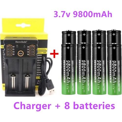 8pcs 2020 New18650 Battery High Quality 9800mAh 3.7V 18650 Li-ion batteries Rechargeable Battery For Flashlight Torch +Charger
