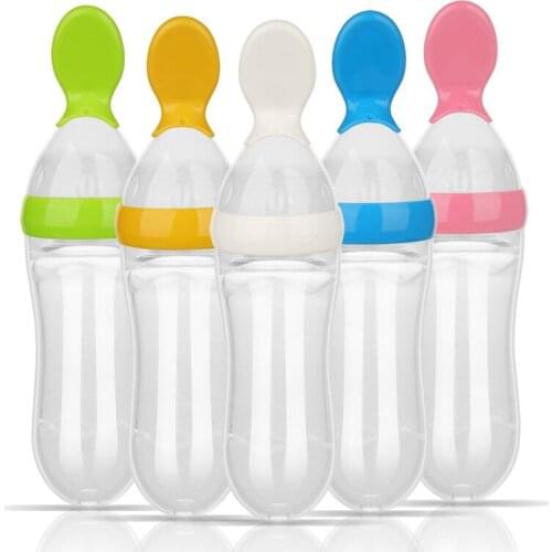 Newborn Baby Bottle Child Silicone Squeeze Feeding Spoon Milk Cereal Bottle Baby Training Feeder Food Supplement Rice Paste Spoo