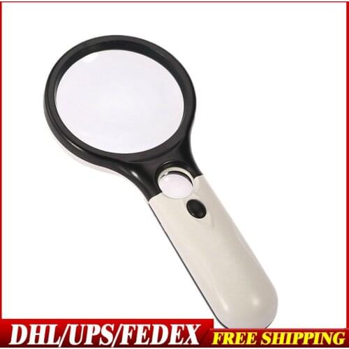 DHL 100PCS 6903B Handheld Magnifier 90mm Old People Read Bifocal Magnifier Auxiliary Mirror 45 X