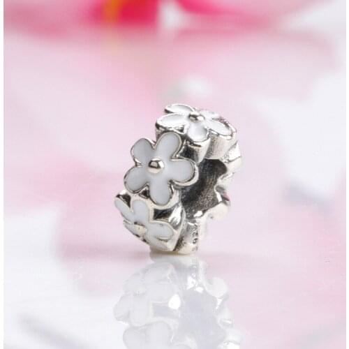 DoDoFly Genuine 925 sterling silver White cherry blossom spacers loose charms fit original bracelet DIY Jewelry