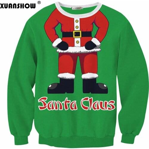 XUANSHOW Fashion Santa Claus Digital Printing Christmas Clothing Loose Women Fleece Sweatshirt Hoodie Pullover Sudaderas Mujer