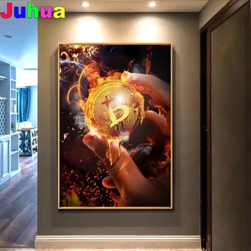 Burning Bitcoin DIY diamond painting full drill abstract diamond embroidery diamond stitch home decor nordic art