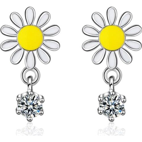 KOFSAC New Fashion 925 Sterling Silver Earrings For Women Shiny Zircon Sweet Cute Small Daisy Earring Jewelry Girl Birthday Gift