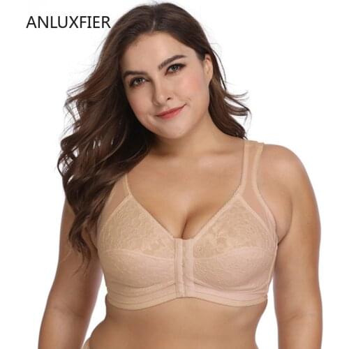 H9728 Lace Large Size Bra Front Buckle Comfortable No Steel Ring Middle-aged and Elderly Bras Underwear Breathable Lingerie Bra