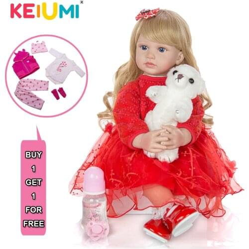 KEIUMI New 24 Inch Fantasy Silicone Vinyl Reborn Baby Girl Doll Gold Curls Ethnic Reborn Boneca With Free 2 pcs Clothes Set