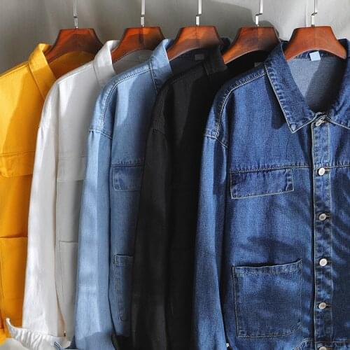 2020 mens jacket Japanese style loose and handsome clothes youth solid color lapel denim jacket mens clothing coat