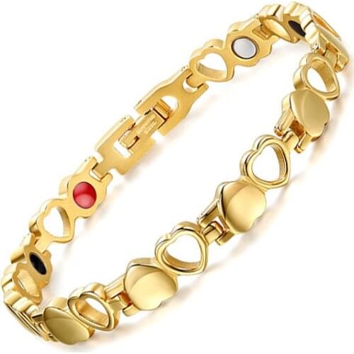 Love Heart Shape Magnetic Bracelet for Women, Beauty Therapy Titanium Steel Health Energy Bracelet with Germanium Negative Ions