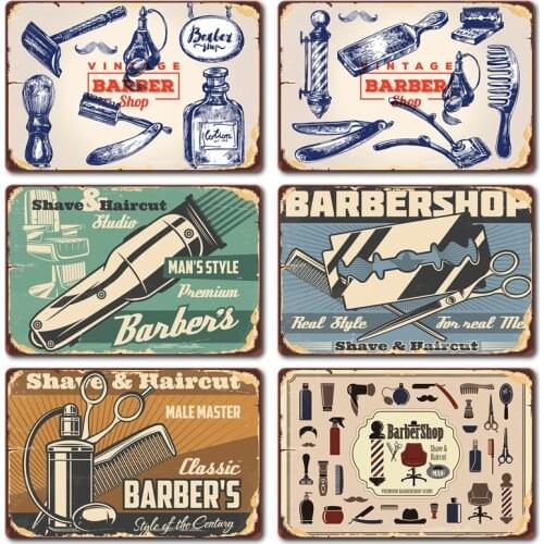 Barber shop Metal Sign Vintage Tin Sign Plaque Metal Vintage Wall Decor for barber shop Retro Metal Posters Iron Painting