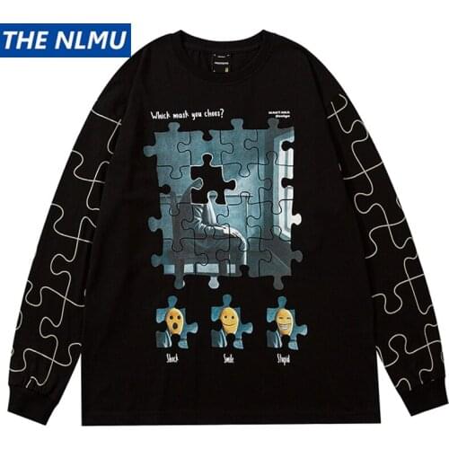 Men Hip Hop Streetwear Long Sleeve T Shirt Creative Print T-Shirt 2021 Autumn Harajuku Cotton Sweatshirt Tops Loose WE253