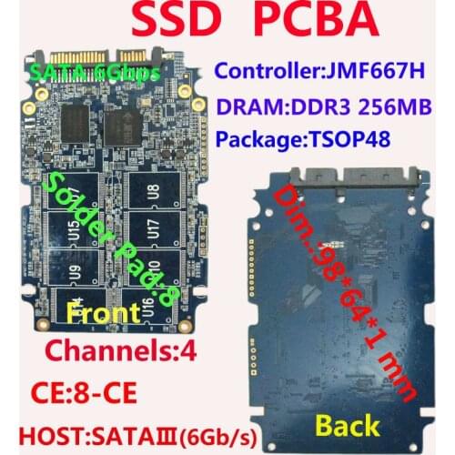 SSD PCBA Kits, JMF667H Controller ,SATA3(6Gbps), SSD DIY Kits,8-Pad SSD PCB, 4-channel 8-CE SSD Controller ,TSOP48 SOLDER PAD
