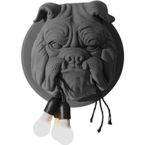 NORDIC BULLDOG RESIN LED WALL LAMP LIVING ROOM STUDY BEDROOM CREATIVE ANIMAL HEAD HOME DECOR WALL LAMP E27 * 3 A1546