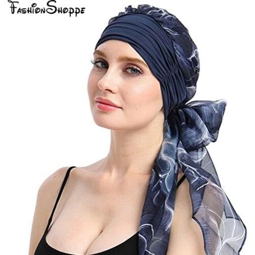 New Women Chemo Headwear Turbans Long Hair Head Scarf Head wraps Cancer Hats Boho Pre-Tied Bandana Hair accessories for Women