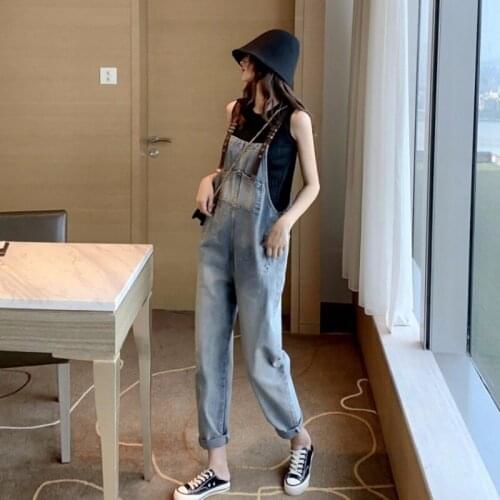Autumn New Fashion Slim Straight Denim Jumpsuit Women High Street High Waist Casual Straps Jeans Overalls Trousers Female S-L