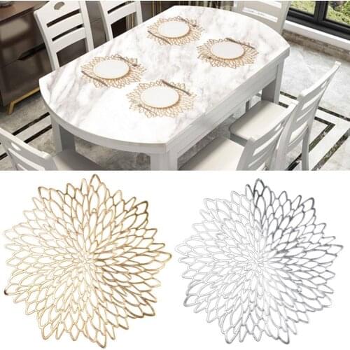 New Gold Silver PVC Placemat Dining Table Mat Washable Dining Wedding Party Packs Flower Design Coaster Decorative Table Pad